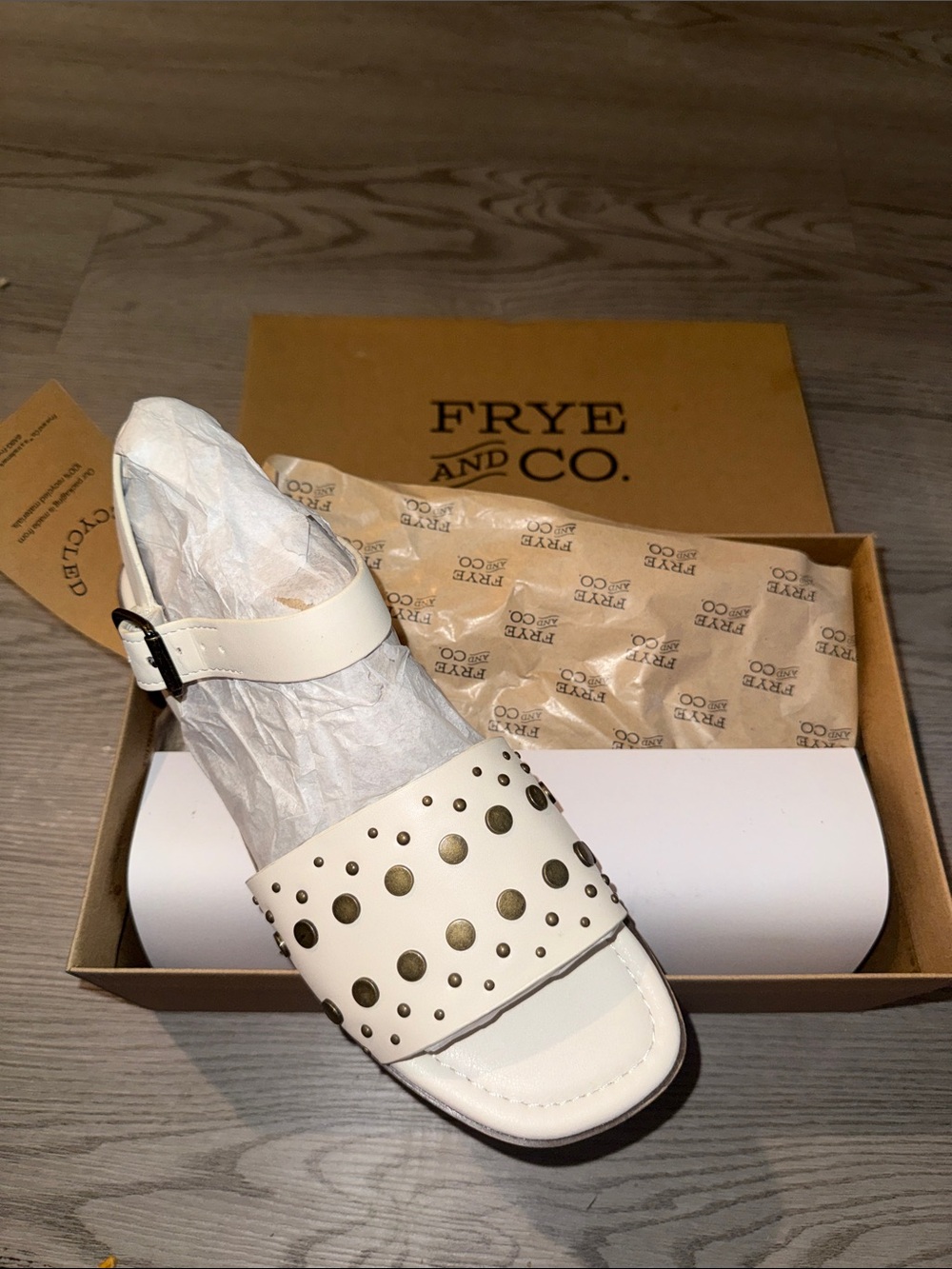 FRYE AND CO. White Leather Stud-Embellished Ankle-Strap Sandals